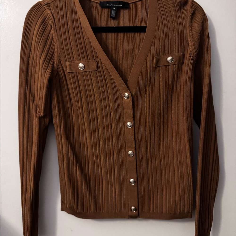 White House Black Market Brown Ribbed Cardigan